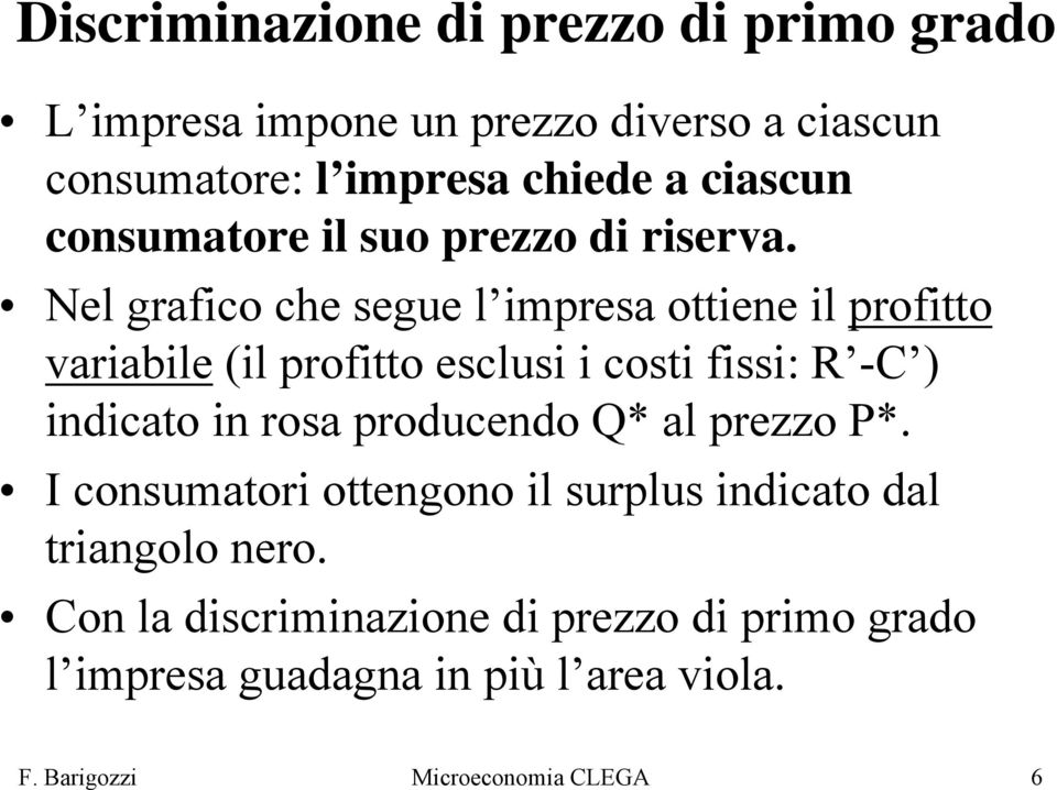 Nel grafico che segue l impresa ottiene il profitto variabile (il profitto esclusi i costi fissi: R -C ) indicato in rosa