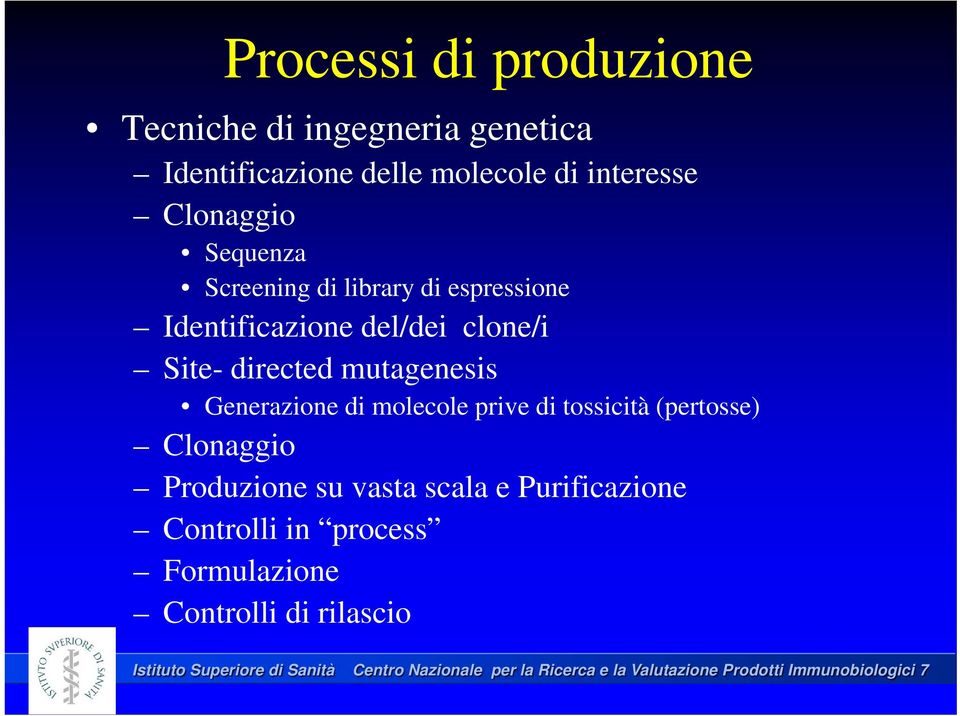 prive di tossicità (pertosse) Clonaggio Produzione su vasta scala e Purificazione Controlli in process Formulazione