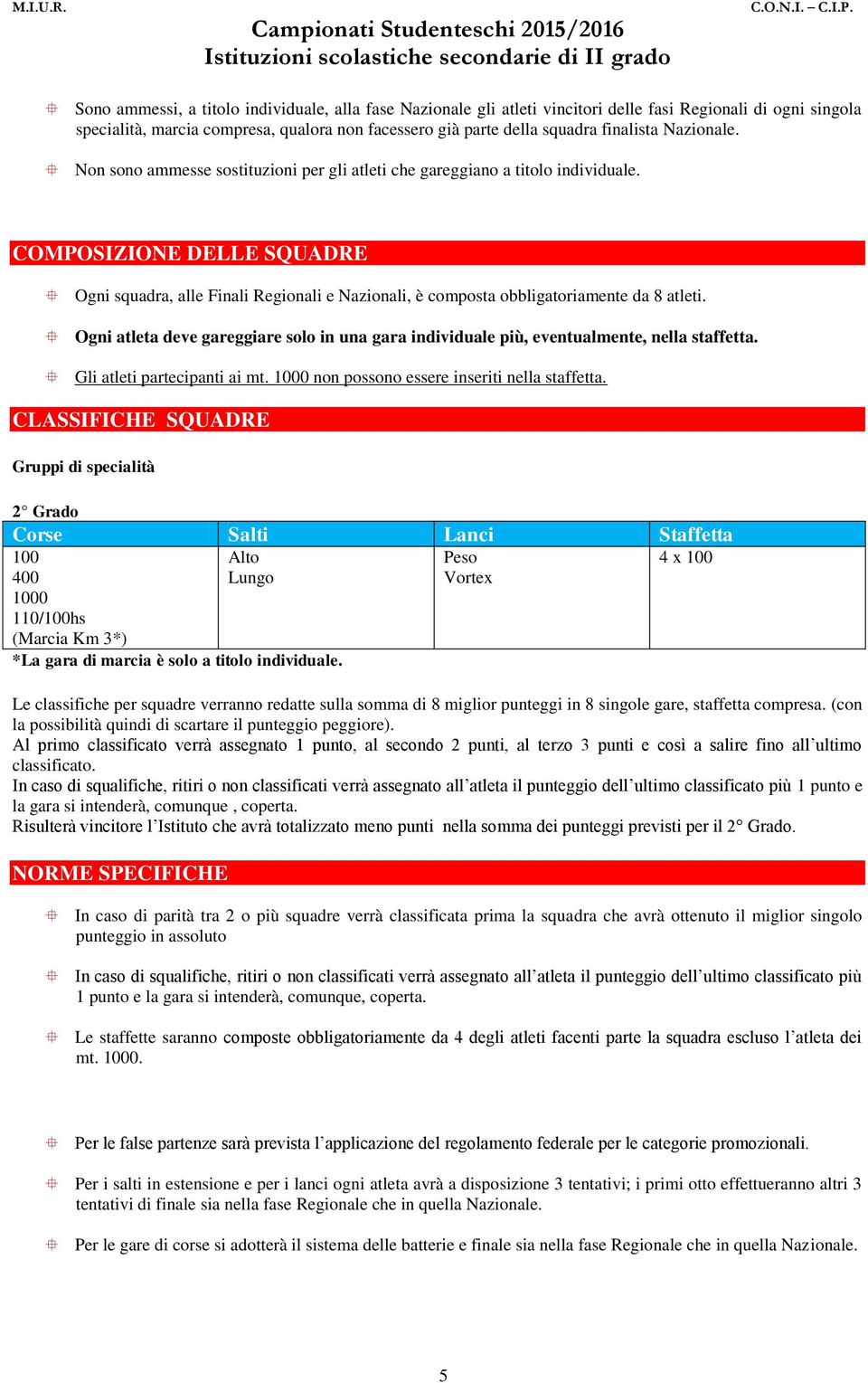 COMPOSIZIONE DELLE SQUADRE Ogni squadra, alle Finali Regionali e Nazionali, è composta obbligatoriamente da 8 atleti.