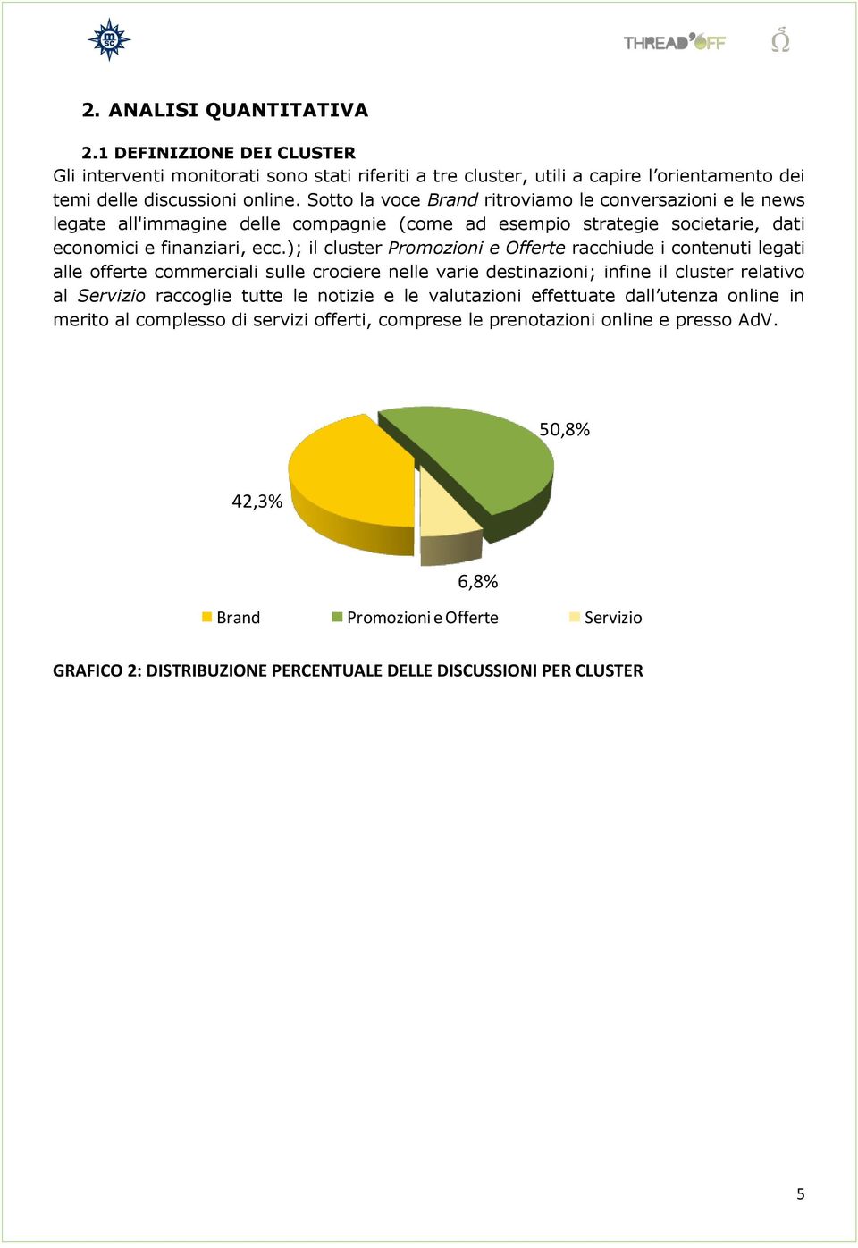 ); il cluster Promozioni e Offerte racchiude i contenuti legati alle offerte commerciali sulle crociere nelle varie destinazioni; infine il cluster relativo al Servizio raccoglie tutte le notizie e