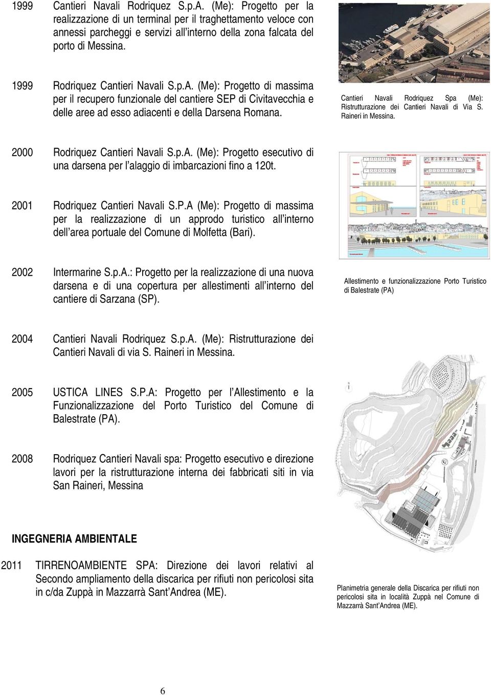 000,00 1999 Rodriquez Cantieri Navali S.p.A. (Me): Progetto di massima per il recupero funzionale del cantiere SEP di Civitavecchia e delle aree ad esso adiacenti e della Darsena Romana. 9.300.