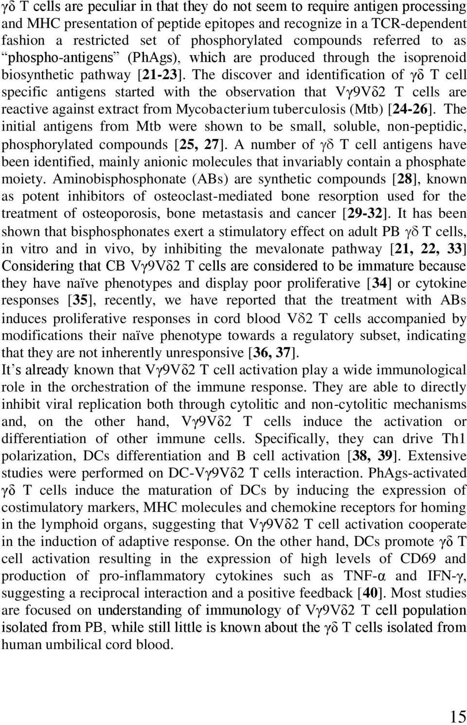 The discover and identification of γδ T cell specific antigens started with the observation that Vγ9Vδ2 T cells are reactive against extract from Mycobacterium tuberculosis (Mtb) [24-26].