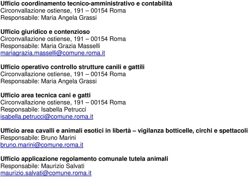 it Ufficio operativo controllo strutture canili e gattili Ufficio area tecnica cani e gatti Responsabile: Isabella Petrucci isabella.