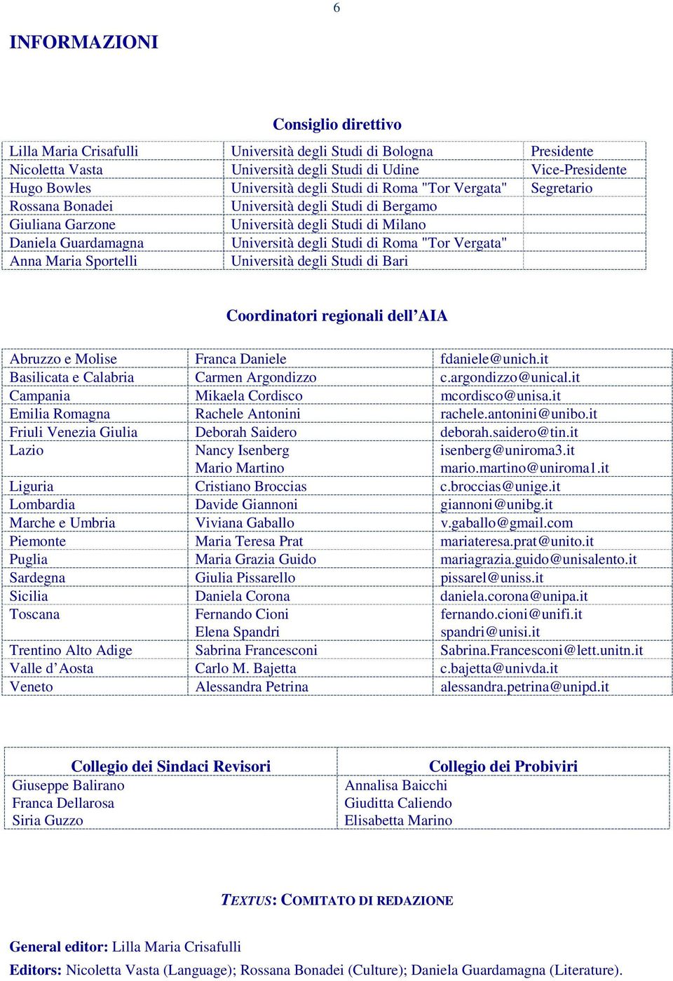 Vergata" Anna Maria Sportelli Università degli Studi di Bari Coordinatori regionali dell AIA Abruzzo e Molise Franca Daniele fdaniele@unich.it Basilicata e Calabria Carmen Argondizzo c.