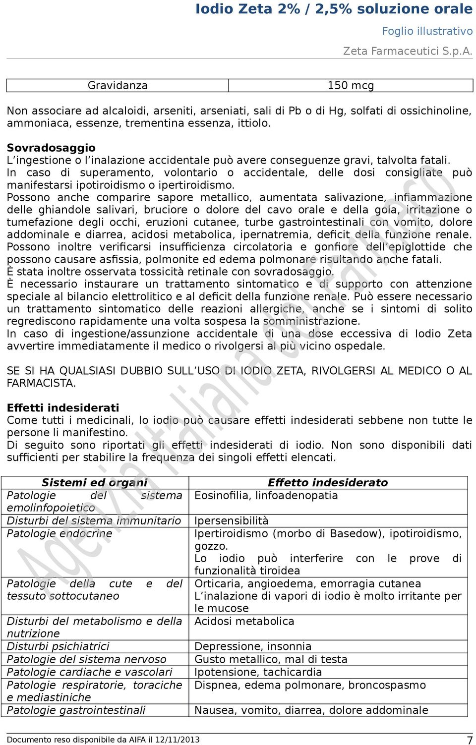 In caso di superamento, volontario o accidentale, delle dosi consigliate può manifestarsi ipotiroidismo o ipertiroidismo.