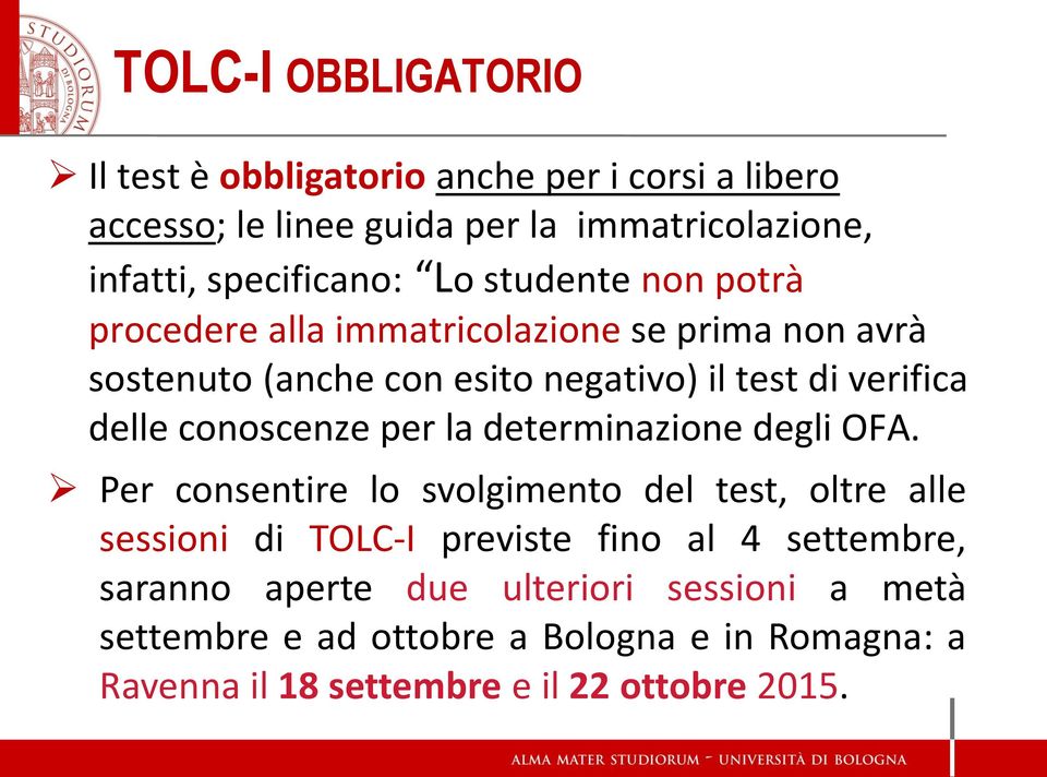 verifica delle conoscenze per la determinazione degli OFA.