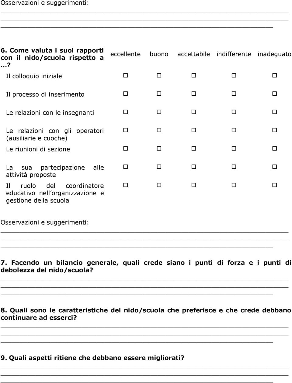 sezione La sua partecipazione alle attività proposte Il ruolo del coordinatore educativo nell organizzazione e gestione della scuola 7.