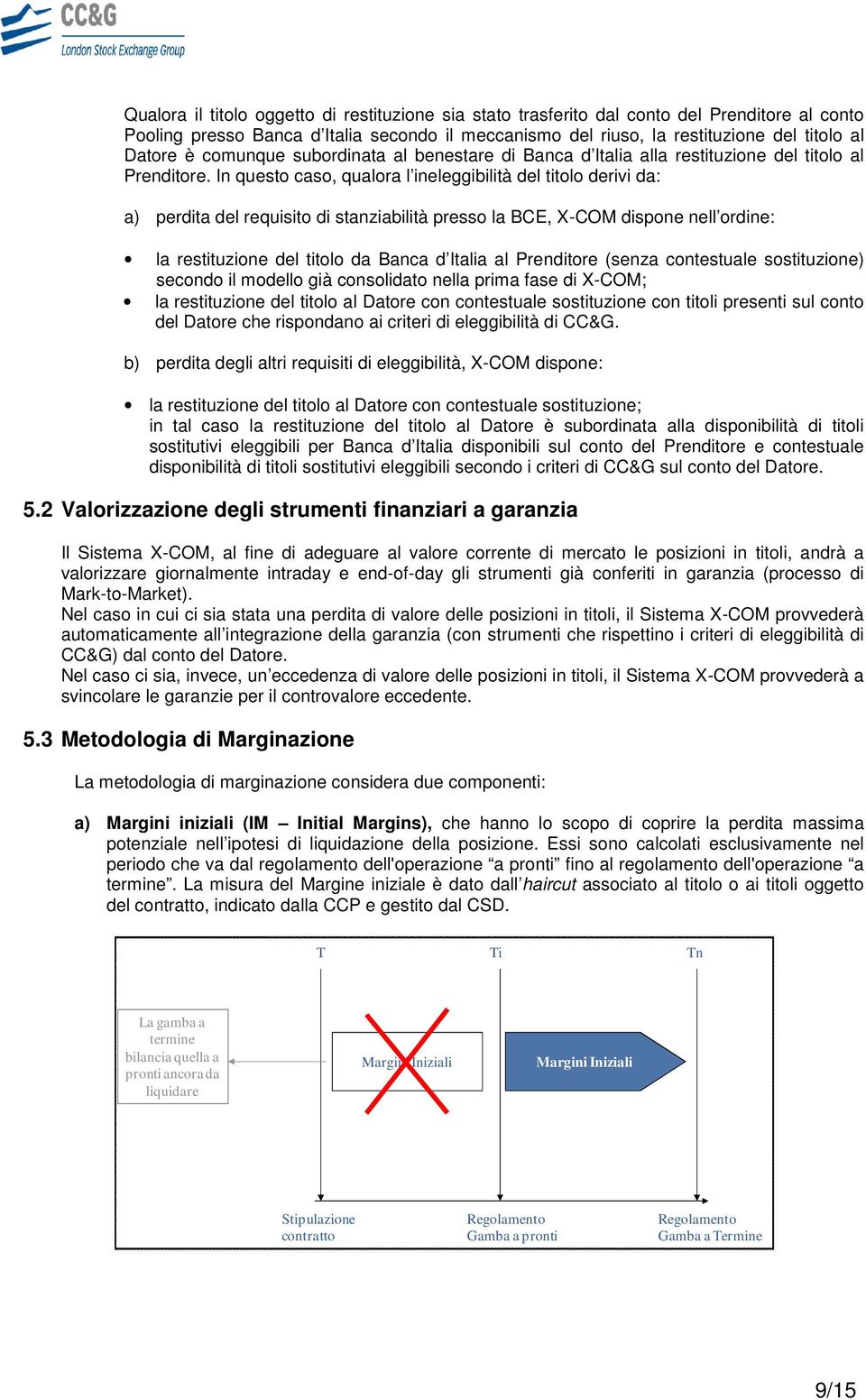 In questo caso, qualora l ineleggibilità del titolo derivi da: a) perdita del requisito di stanziabilità presso la BCE, X-COM dispone nell ordine: la restituzione del titolo da Banca d Italia al