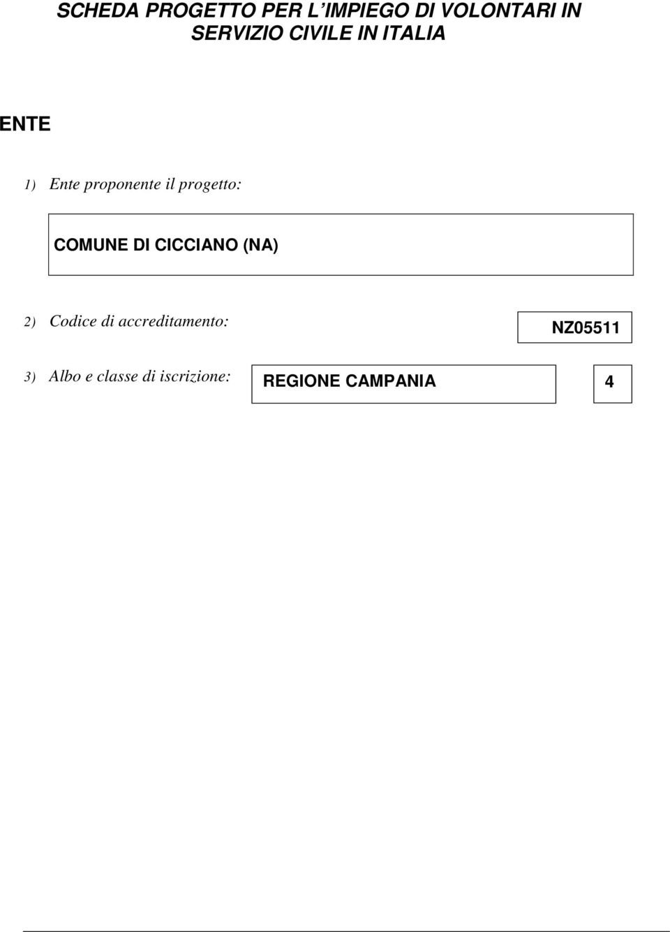 COMUNE DI CICCIANO (NA) 2) Codice di accreditamento: