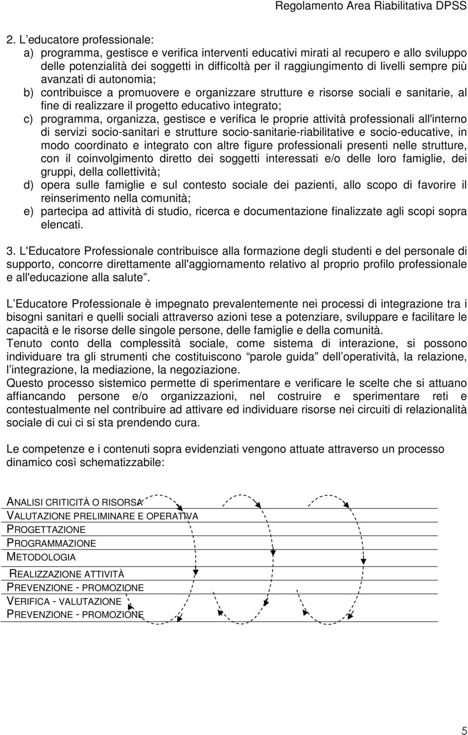 gestisce e verifica le proprie attività professionali all'interno di servizi socio-sanitari e strutture socio-sanitarie-riabilitative e socio-educative, in modo coordinato e integrato con altre