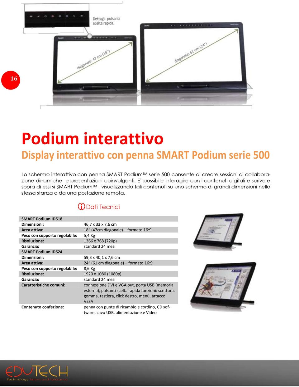 E possibile interagire con i contenuti digitali e scrivere sopra di essi si SMART Podium TM, visualizzando tali contenuti su uno schermo di grandi dimensioni nella stessa stanza o da una postazione