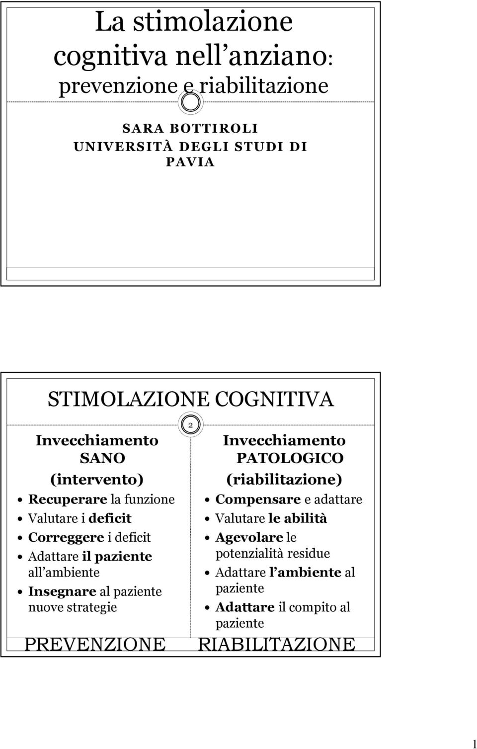 all ambiente Insegnareal paziente nuove strategie 2 Invecchiamento PATOLOGICO (riabilitazione) Compensare e adattare Valutare le