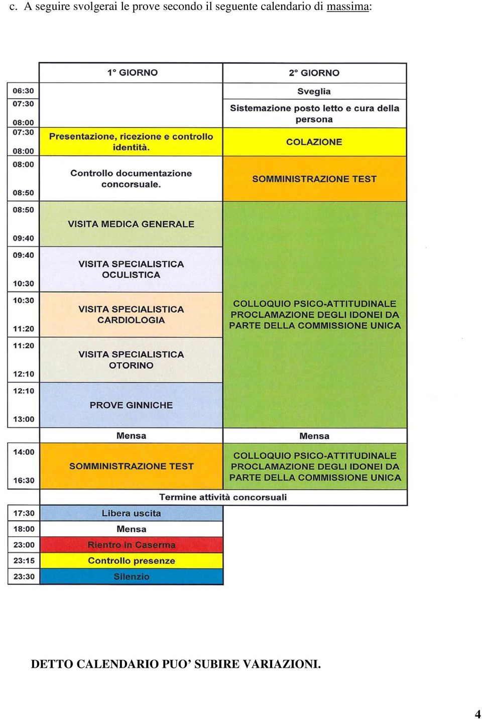 calendario di massima: DETTO