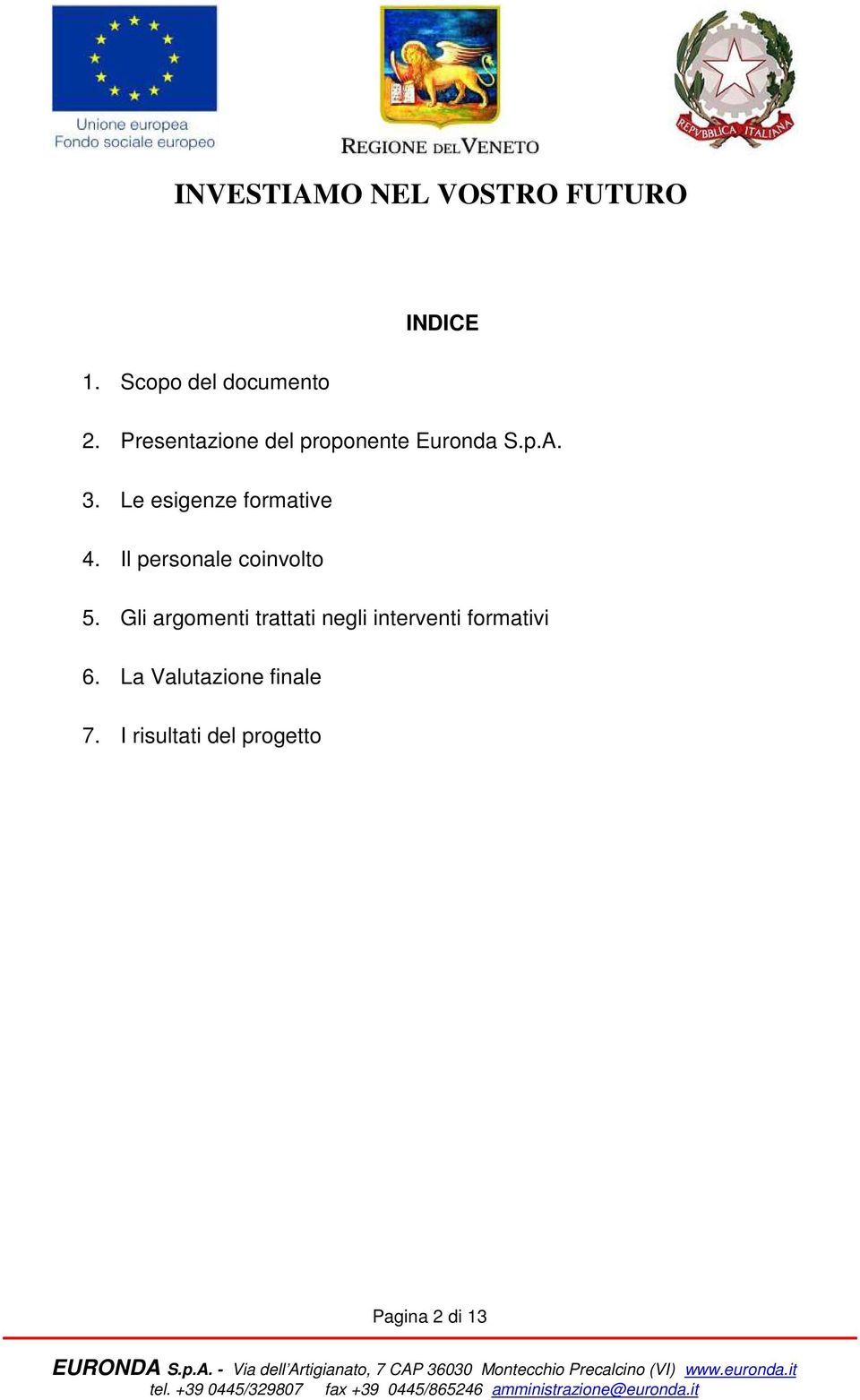 Le esigenze formative 4. Il personale coinvolto 5.