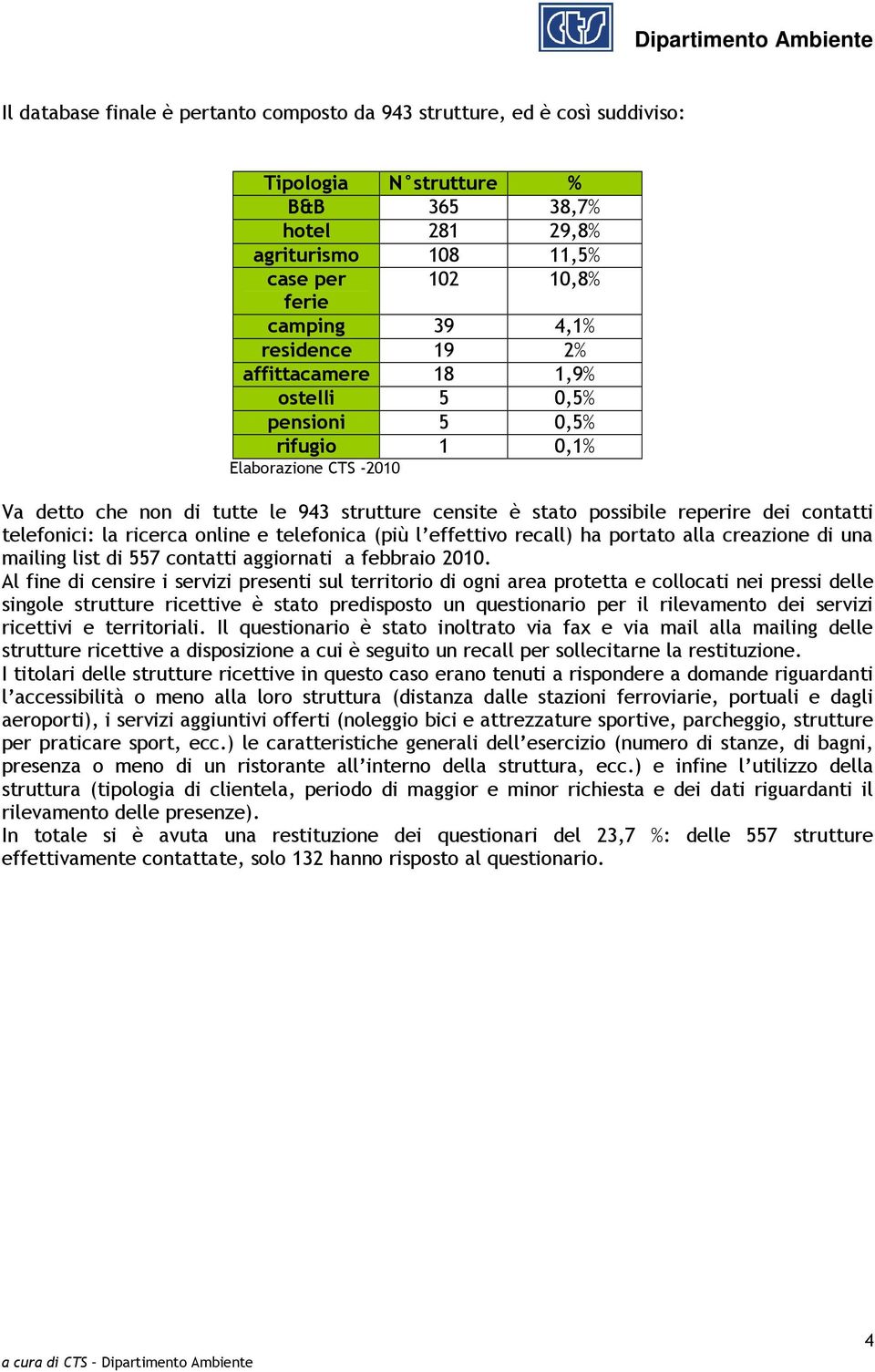 telefonici: la ricerca online e telefonica (più l effettivo recall) ha portato alla creazione di una mailing list di 557 contatti aggiornati a febbraio 2010.