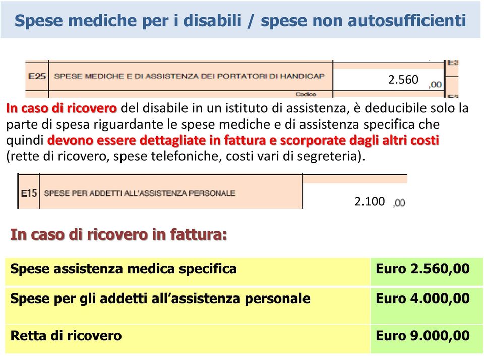 di assistenza specifica che quindi devono essere dettagliate in fattura e scorporate dagli altri costi (rette di ricovero, spese