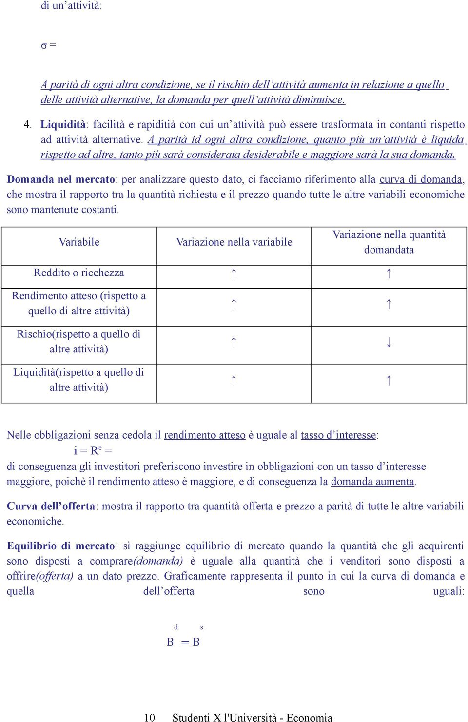 A parità id ogni altra condizione, quanto più un attività è liquida rispetto ad altre, tanto più sarà considerata desiderabile e maggiore sarà la sua domanda.