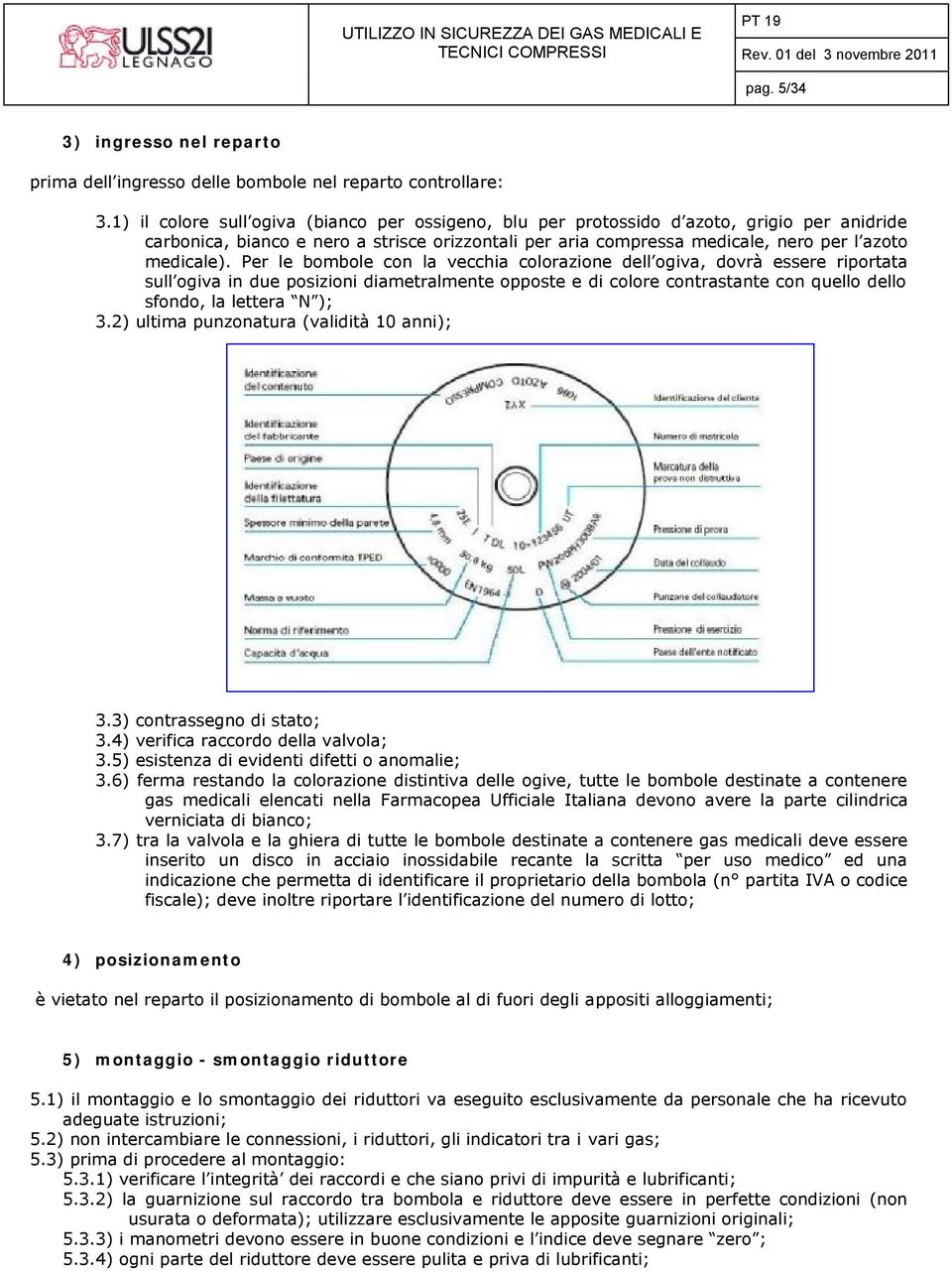 Per le bombole con la vecchia colorazione dell ogiva, dovrà essere riportata sull ogiva in due posizioni diametralmente opposte e di colore contrastante con quello dello sfondo, la lettera N ); 3.