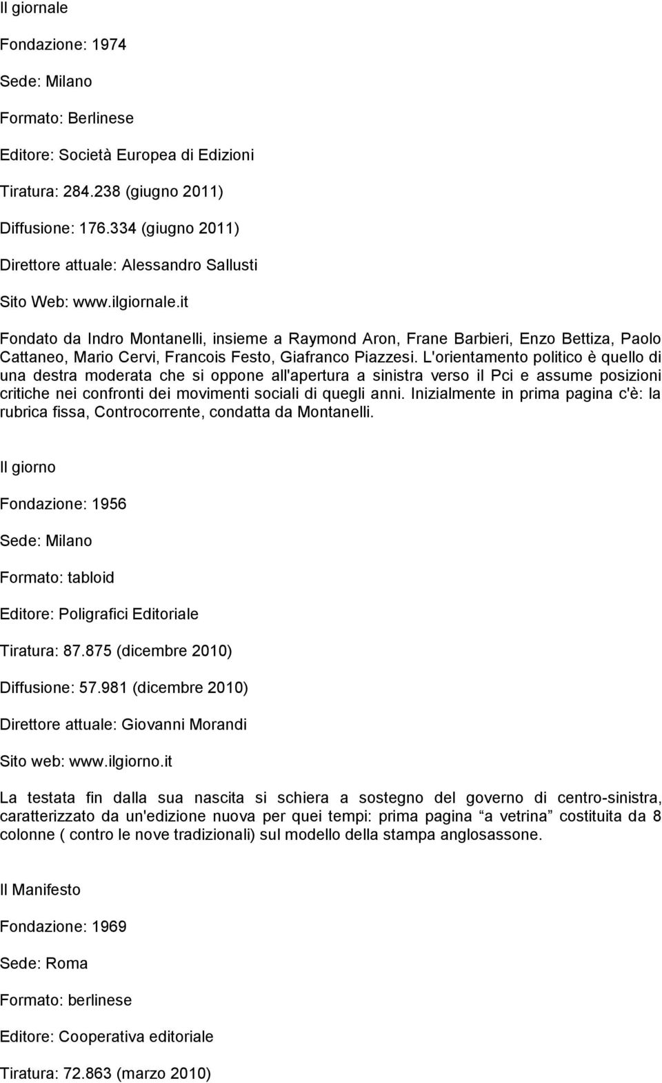 it Fondato da Indro Montanelli, insieme a Raymond Aron, Frane Barbieri, Enzo Bettiza, Paolo Cattaneo, Mario Cervi, Francois Festo, Giafranco Piazzesi.