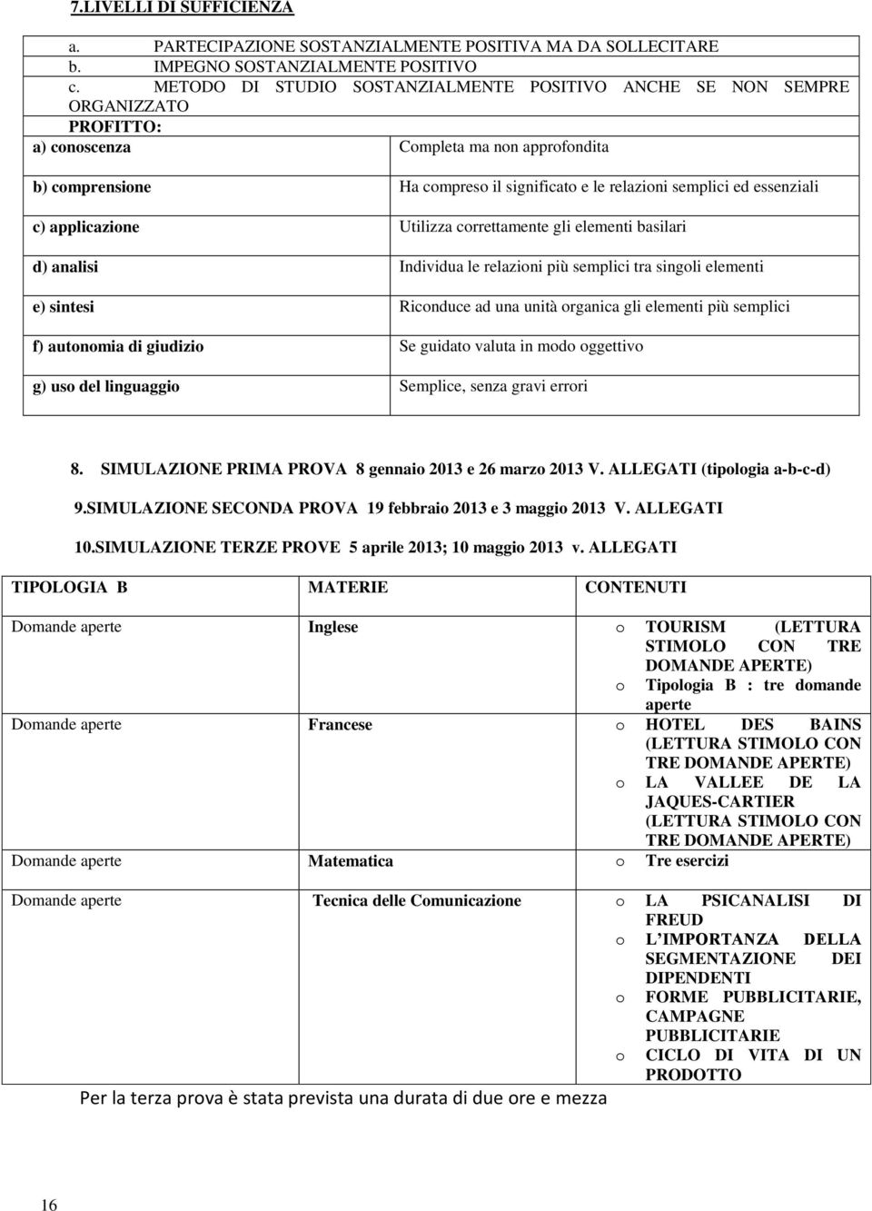 essenziali c) applicazione Utilizza correttamente gli elementi basilari d) analisi Individua le relazioni più semplici tra singoli elementi e) sintesi Riconduce ad una unità organica gli elementi più