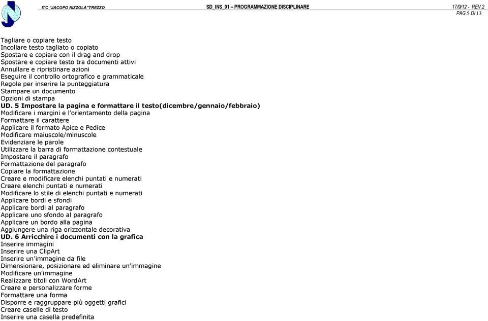 5 Impostare la pagina e formattare il testo(dicembre/gennaio/febbraio) Modificare i margini e l orientamento della pagina Formattare il carattere Applicare il formato Apice e Pedice Modificare