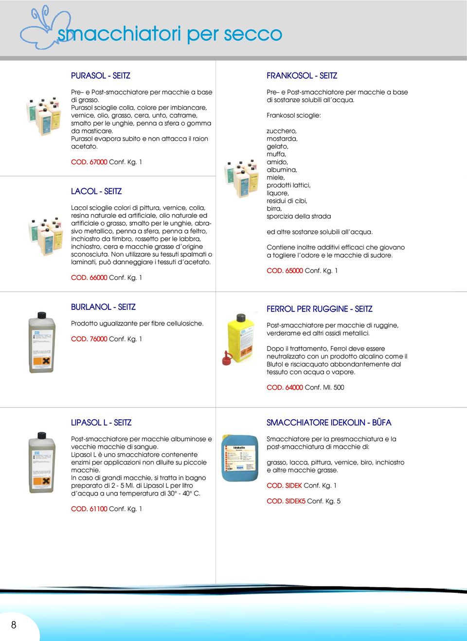 Purasol evapora subito e non attacca il raion acetato. COD. 67000 Conf. Kg.