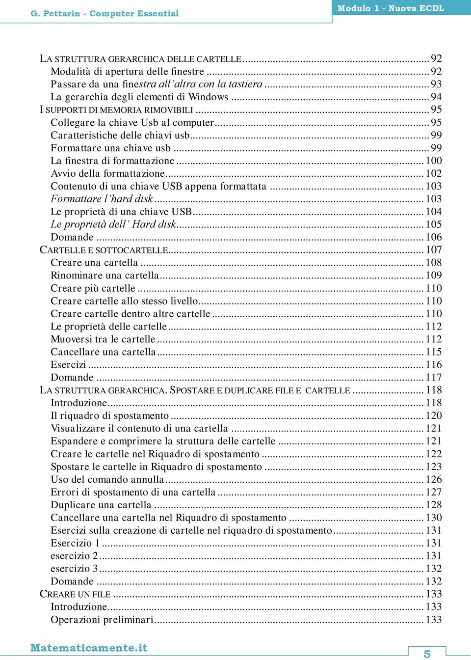 .. 99 La finestra di formattazione... 100 Avvio della formattazione... 102 Contenuto di una chiave USB appena formattata... 103 Formattare l hard disk... 103 Le proprietà di una chiave USB.