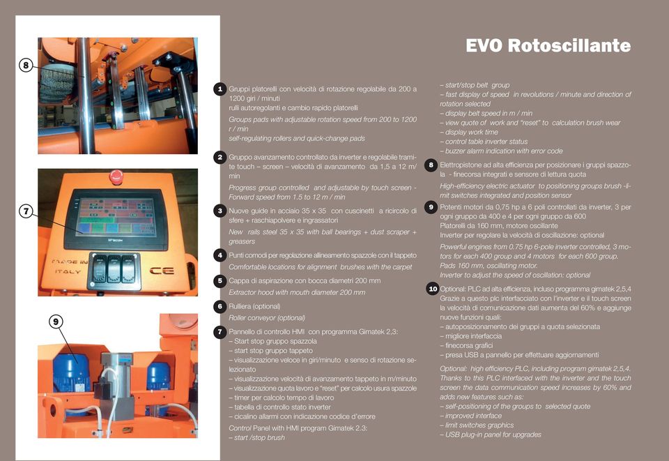 Progress group controlled and adjustable by touch screen - Forward speed from 1.