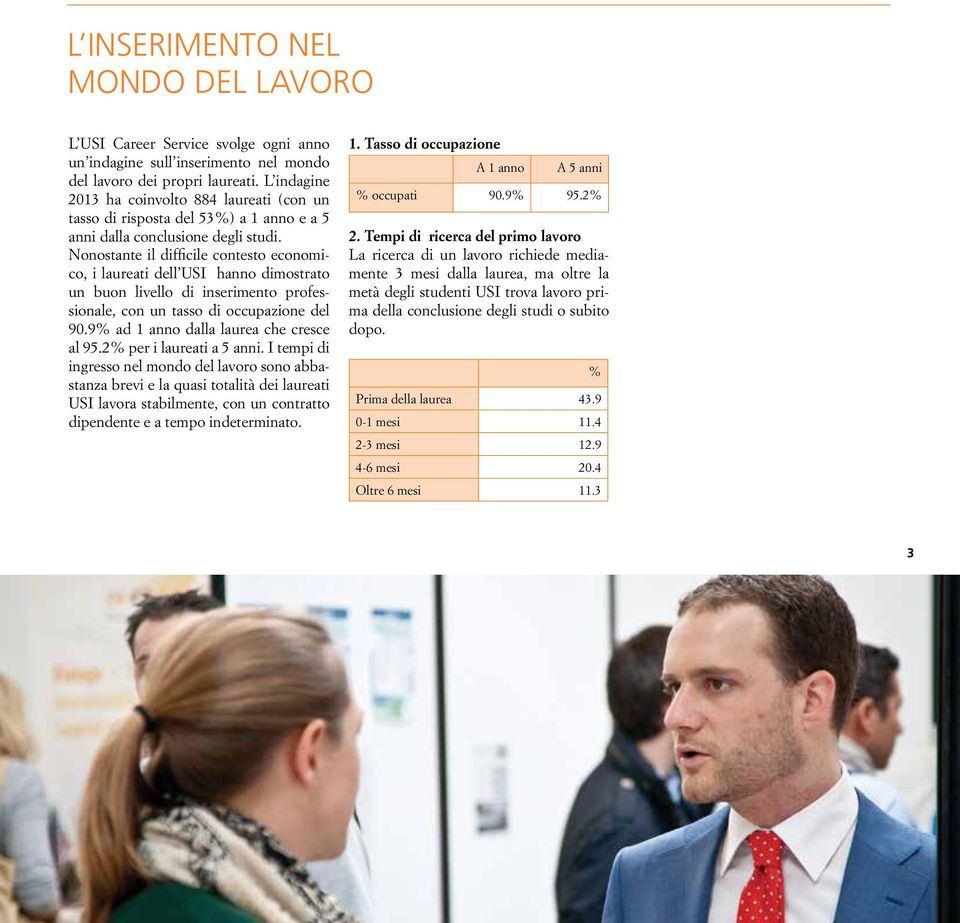 Nonostante il difficile contesto economico, i laureati dell USI hanno dimostrato un buon livello di inserimento professionale, con un tasso di occupazione del 90.