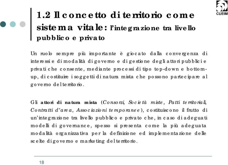 Gli attori di natura mista (Consorzi, Società miste, Patti territoriali, Contratti d area, Associazioni temporanee), costituiscono il frutto di un integrazione tra livello pubblico e privato che,