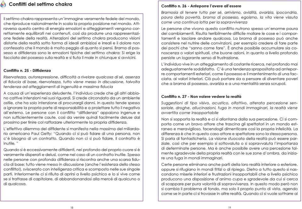 Alterazioni del settimo chakra producono visioni distorte della realtà sotto forma di ideali ambiziosi e irreali e il dolore non confessato che il mondo è molto peggio di quanto si pensi.