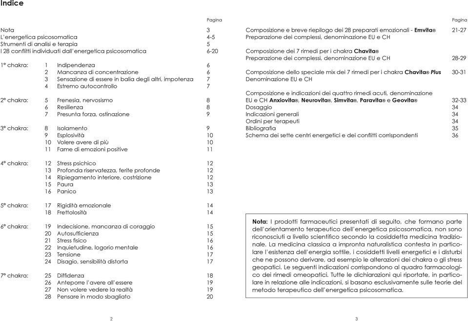 Isolamento 9 9 Esplosività 10 10 Volere avere di più 10 11 Fame di emozioni positive 11 Pagina e breve riepilogo dei 28 preparati emozionali - Emvita 21-27 Preparazione dei complessi, denominazione