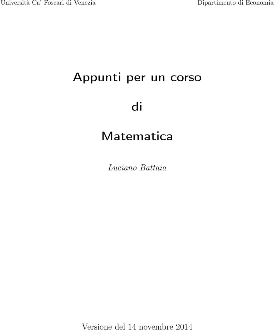 per un corso di Matematica