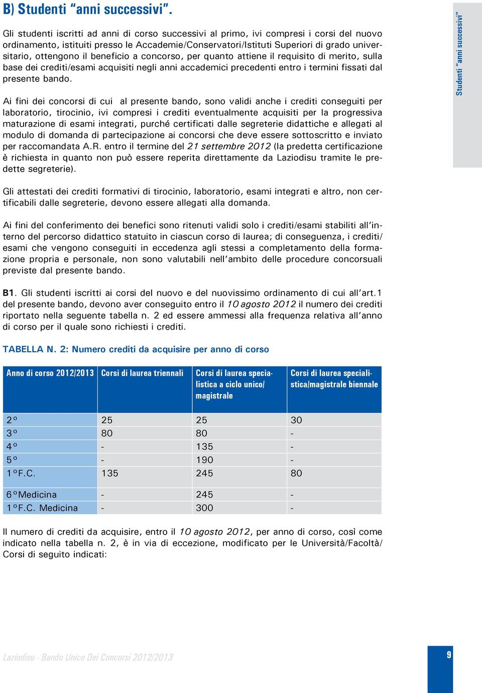 il beneficio a concorso, per quanto attiene il requisito di merito, sulla base dei crediti/esami acquisiti negli anni accademici precedenti entro i termini fissati dal presente bando.