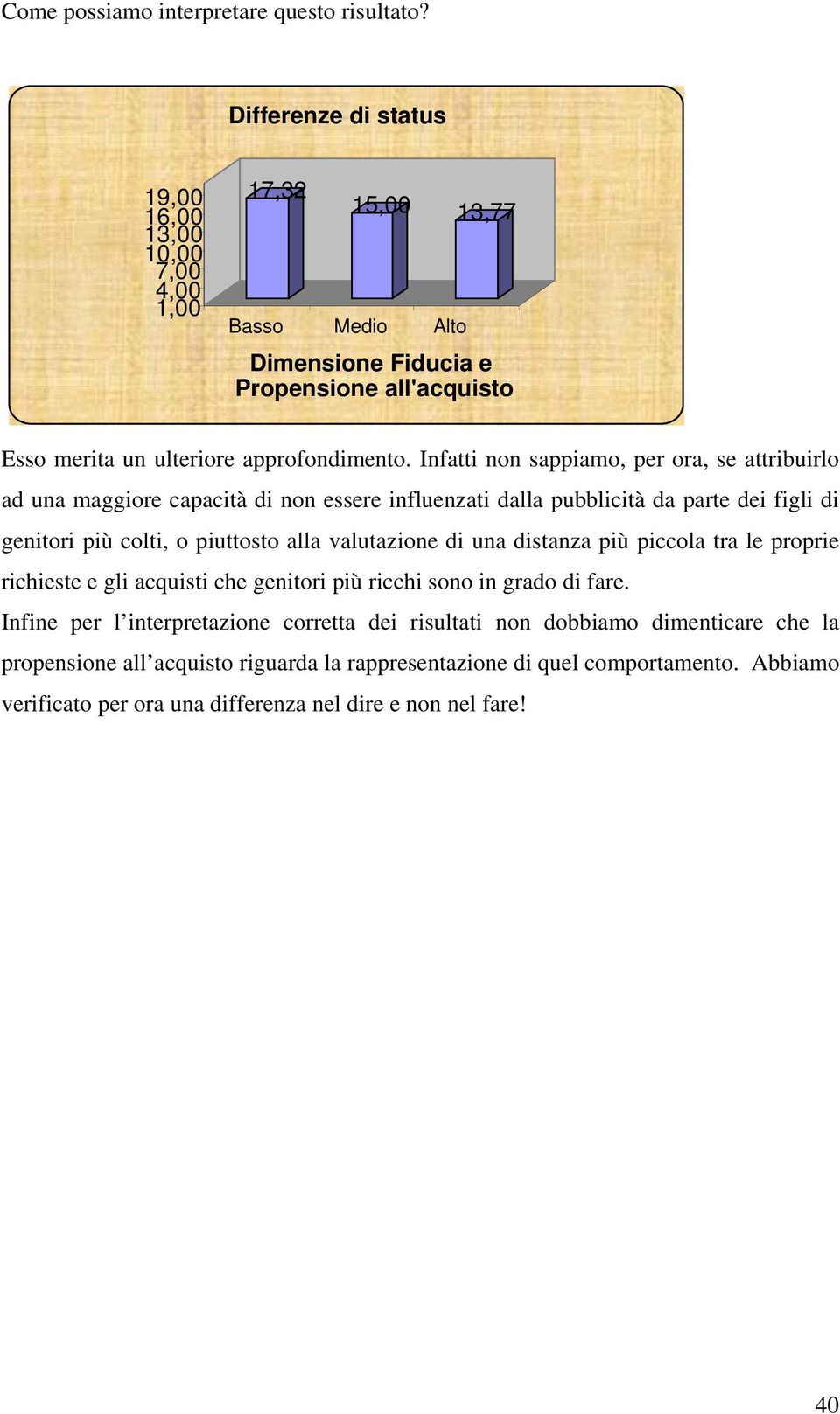 Infatti non sappiamo, per ora, se attribuirlo ad una maggiore capacità di non essere influenzati dalla pubblicità da parte dei figli di genitori più colti, o piuttosto alla valutazione di