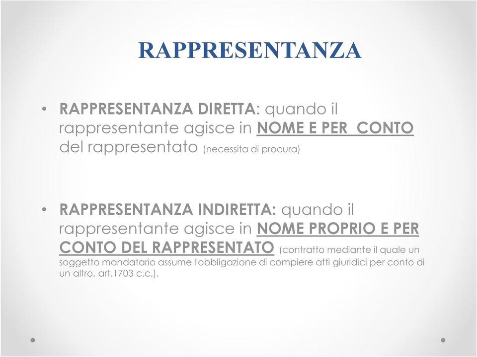 agisce in NOME PROPRIO E PER CONTO DEL RAPPRESENTATO (contratto mediante il quale un soggetto