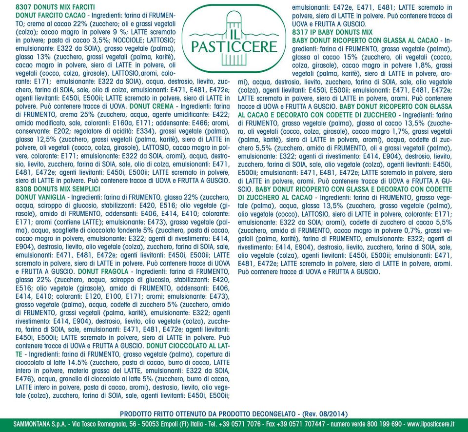 polvere, oli vegetali (cocco, colza, girasole), LATTOSIO,aromi, colorante: E171; emulsionante: E322 da SOIA), acqua, destrosio, lievito, zucchero, farina di SOIA, sale, olio di colza, emulsionanti: