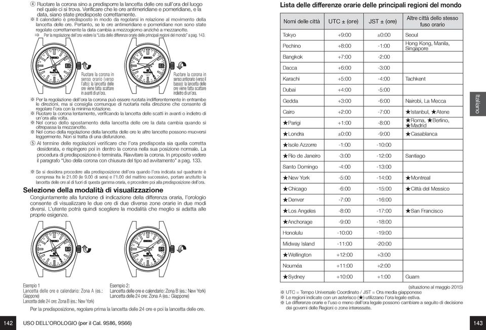 Il calendario è predisposto in modo da regolarsi in relazione al movimento della lancetta delle ore.