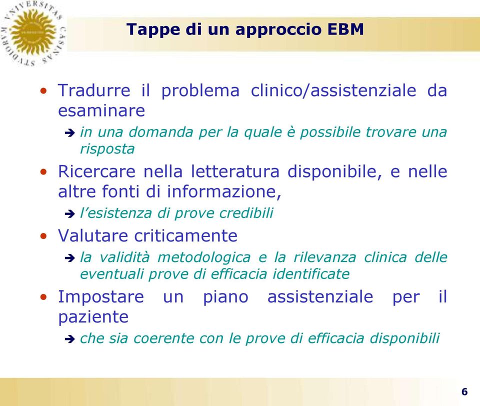 esistenza di prove credibili Valutare criticamente la validità metodologica e la rilevanza clinica delle eventuali