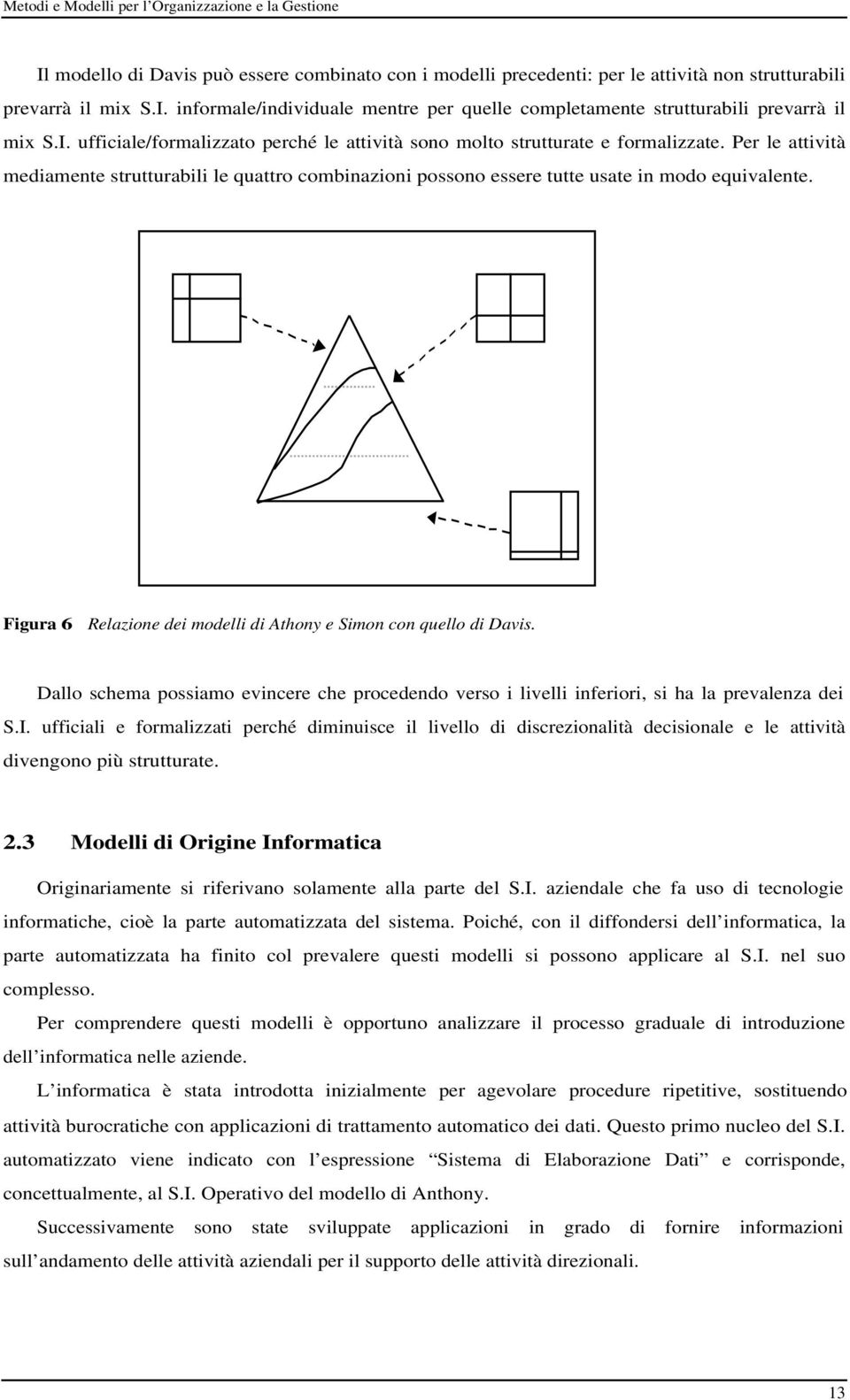 Figura 6 Relazione dei modelli di Athony e Simon con quello di Davis. Dallo schema possiamo evincere che procedendo verso i livelli inferiori, si ha la prevalenza dei S.I.