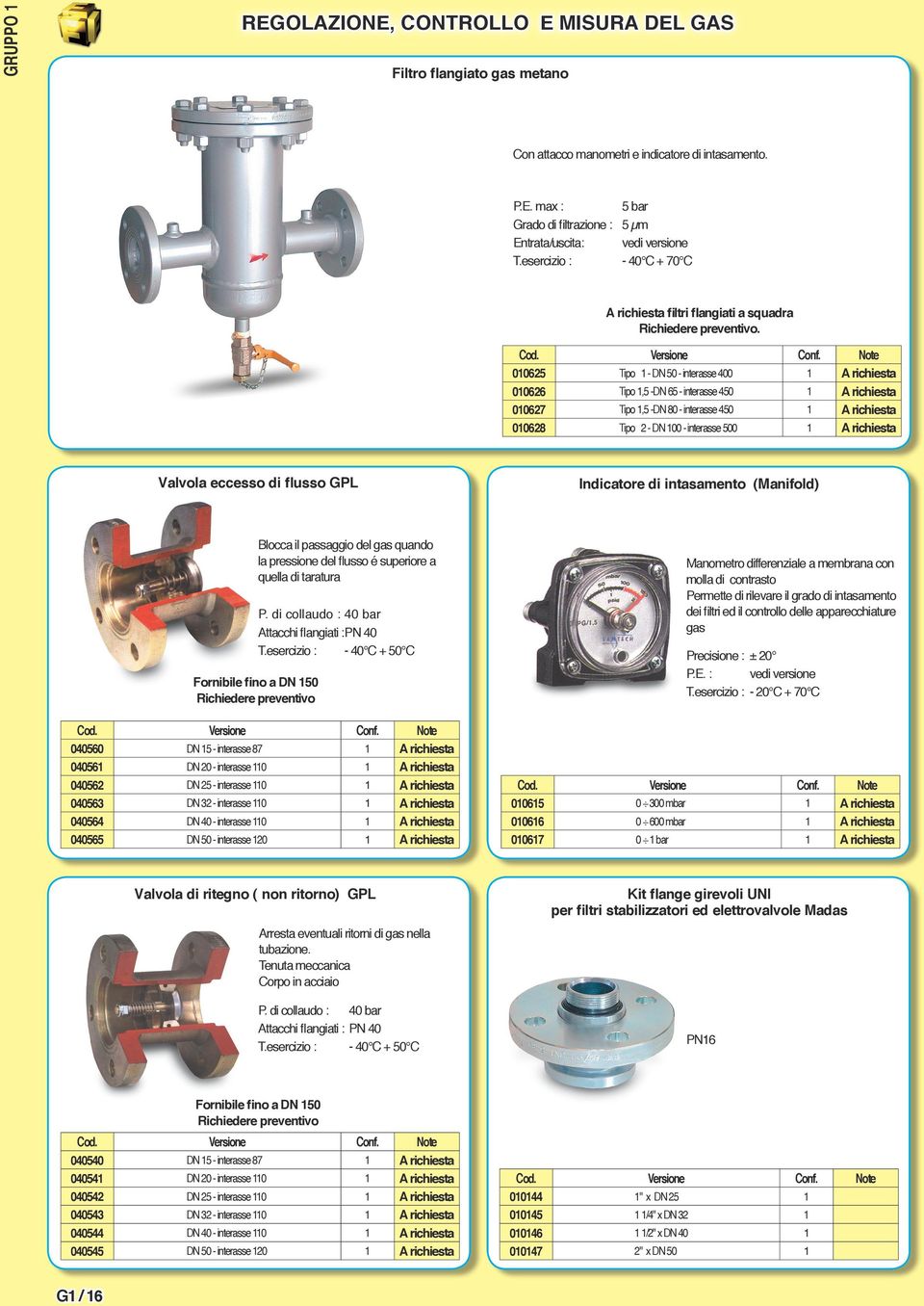 010625 Tipo 1 - DN 50 - interasse 400 1 A richiesta 010626 Tipo 1,5 -DN 65 - interasse 450 1 A richiesta 010627 Tipo 1,5 -DN 80 - interasse 450 1 A richiesta 010628 Tipo 2 - DN 100 - interasse 500 1