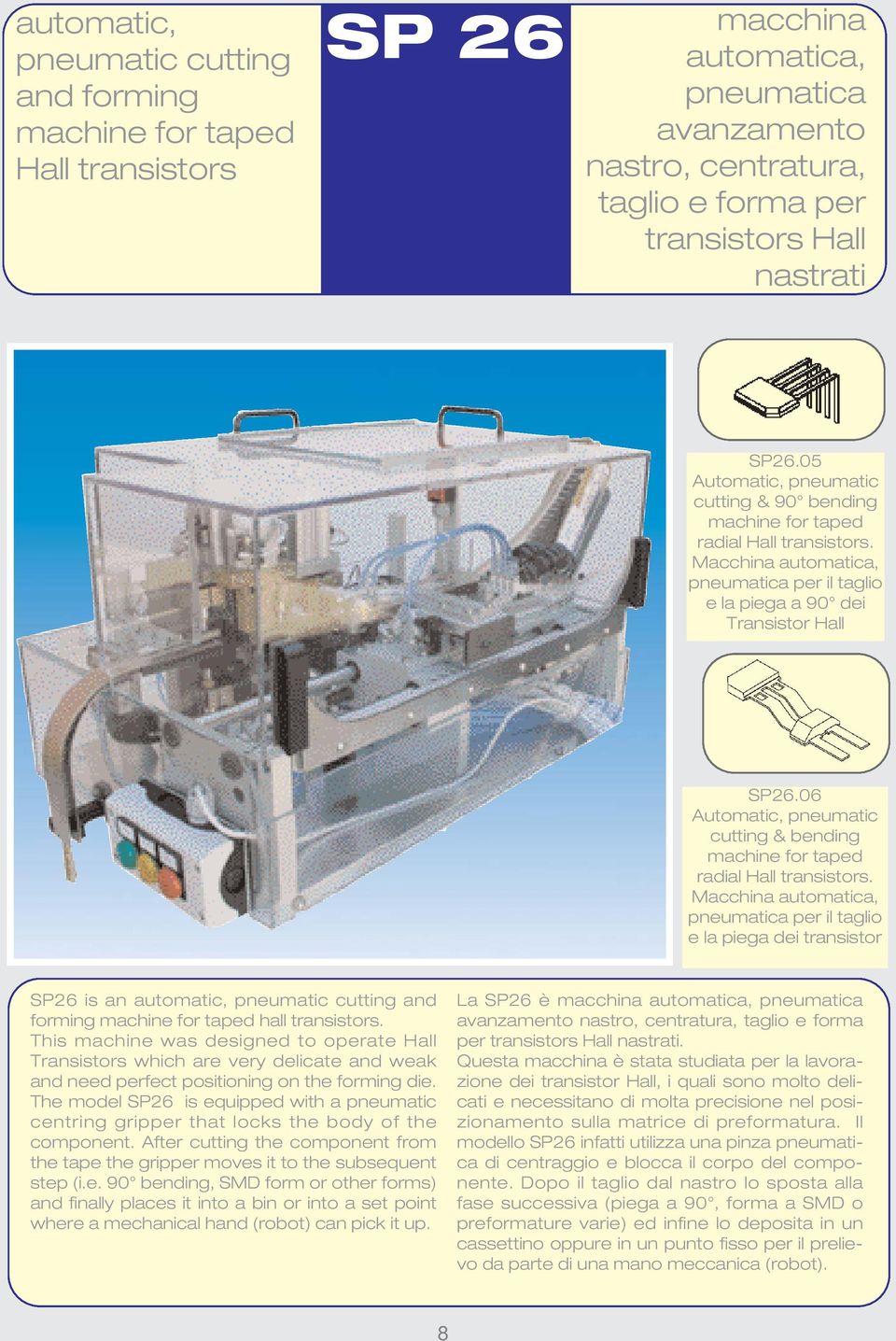 06 Automatic, pneumatic cutting & bending machine for taped radial Hall transistors.