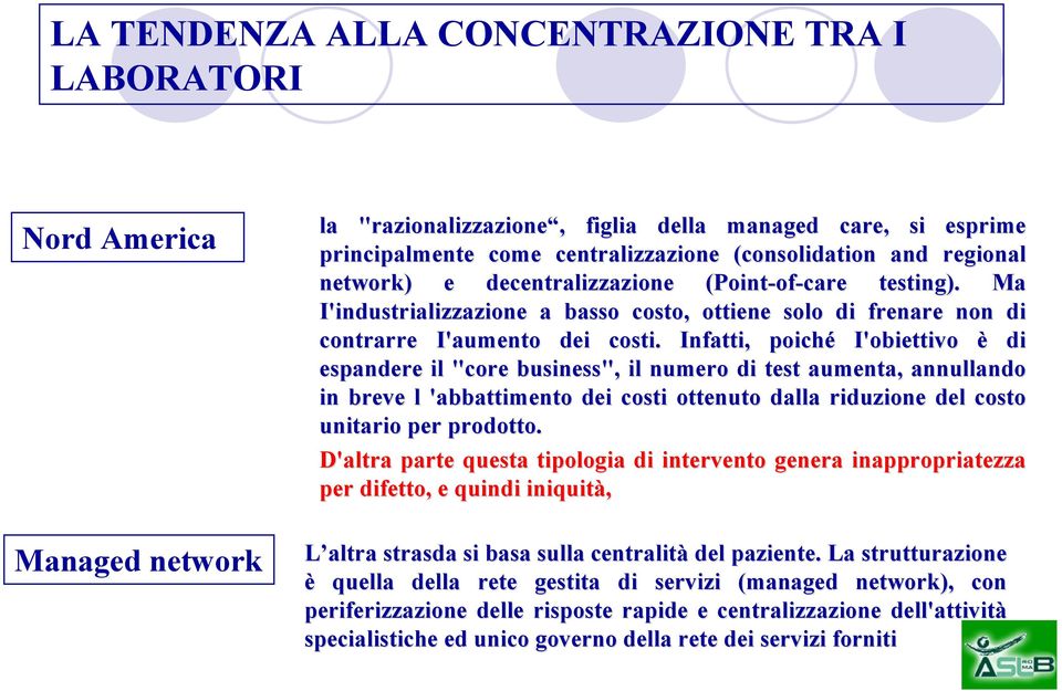 Infatti, poiché I'obiettivo è di espandere il "core business", il numero di test aumenta, annullando ndo in breve l 'abbattimento dei costi ottenuto dalla riduzione del costo unitario per prodotto.