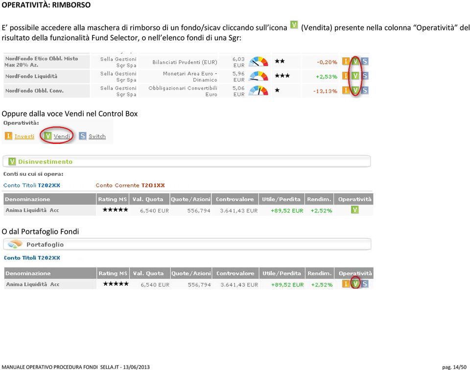 funzionalità Fund Selector, o nell elenco fondi di una Sgr: Oppure dalla voce Vendi nel