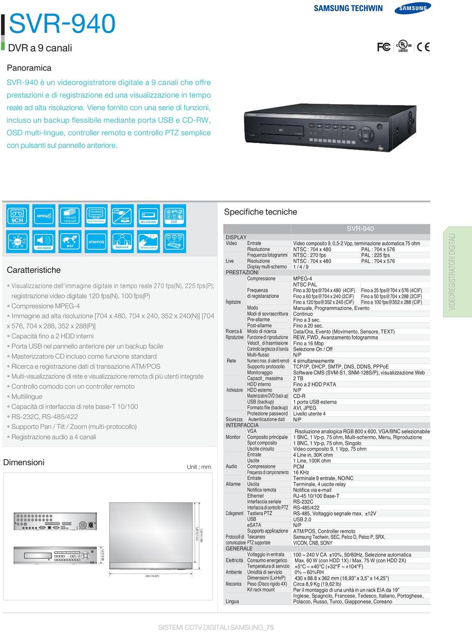 9CH 704x480(N) USB 704x576(P) 120fps(N) CD-RW 100fps(P) Max.