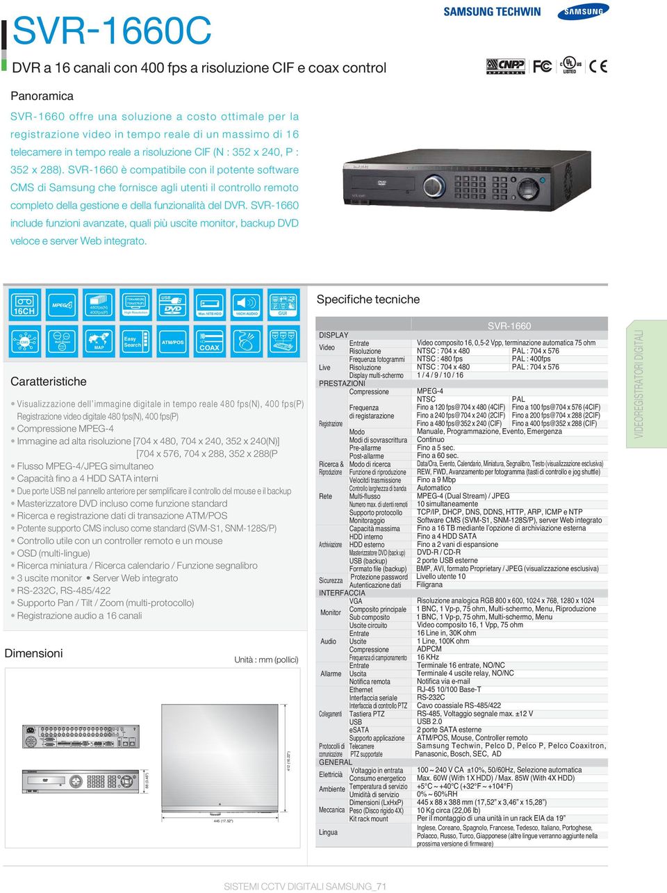 SVR-1660 è compatibile con il potente software CMS di Samsung che fornisce agli utenti il controllo remoto completo della gestione e della funzionalità del DVR.