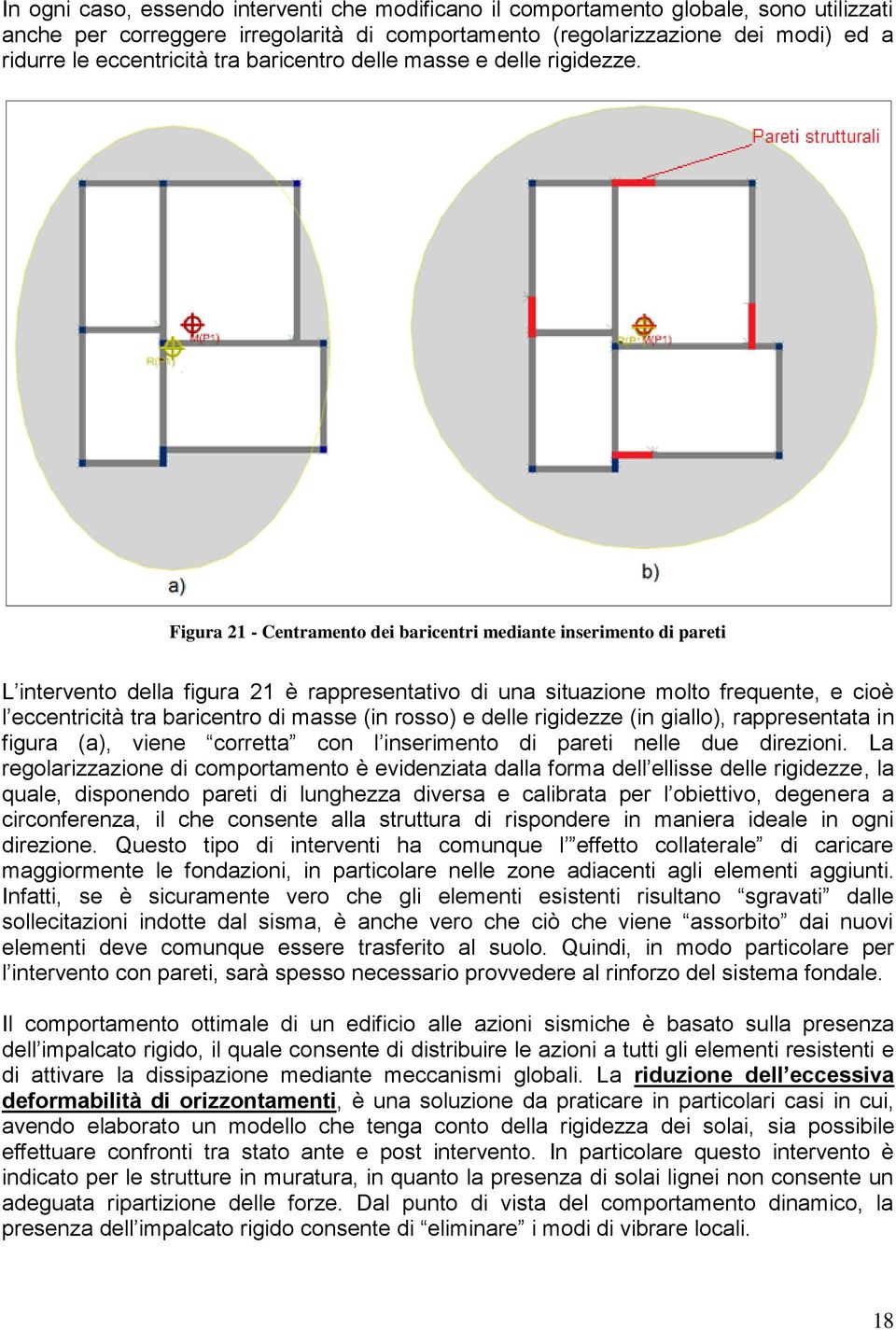 Figura 21 - Centramento dei baricentri mediante inserimento di pareti L intervento della figura 21 è rappresentativo di una situazione molto frequente, e cioè l eccentricità tra baricentro di masse