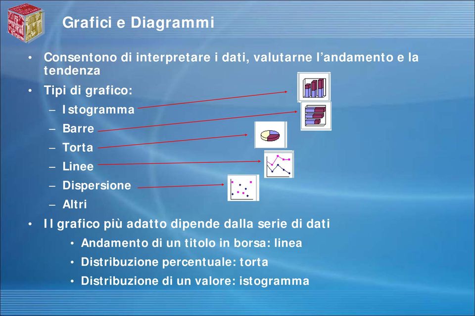 grafico più adatto dipende dalla serie di dati Andamento di un titolo in