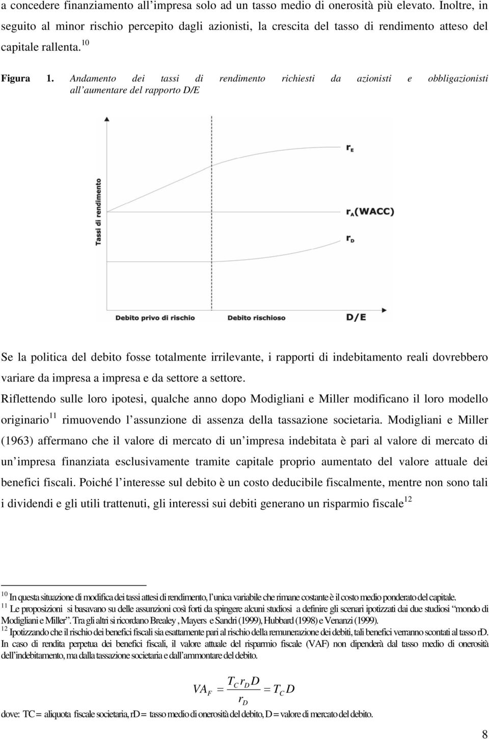 Andameno dei assi di rendimeno richiesi da azionisi e obbligazionisi all aumenare del rapporo D/E Se la poliica del debio fosse oalmene irrilevane, i rappori di indebiameno reali dovrebbero variare