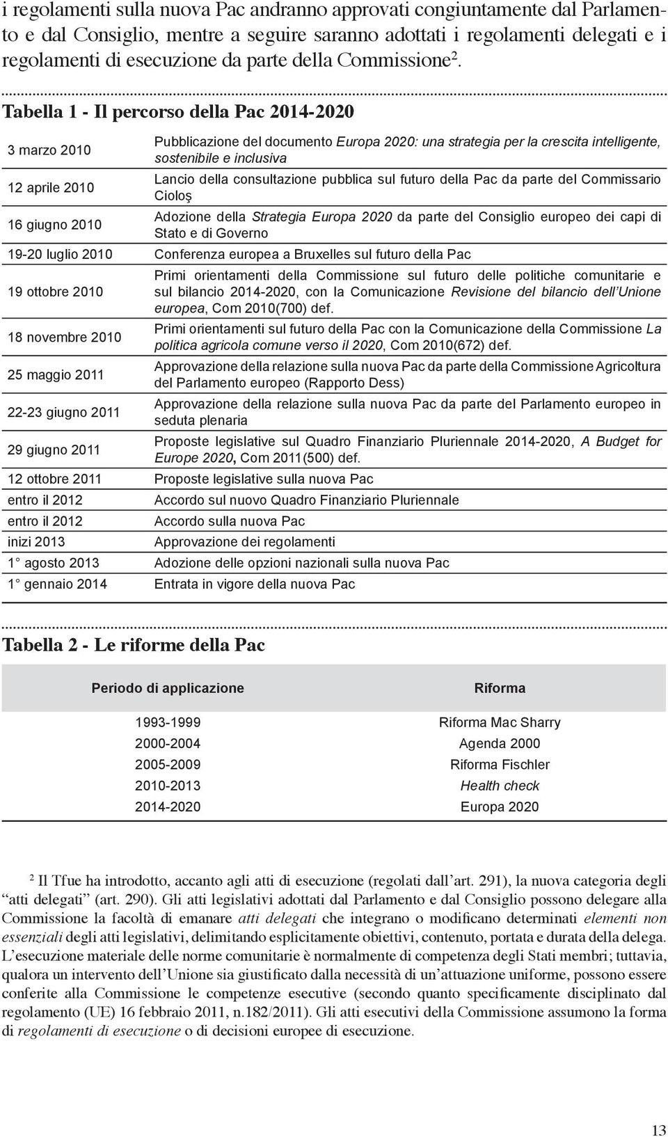 Tabella 1 - Il percorso della Pac 2014-2020 3 marzo 2010 Pubblicazione del documento Europa 2020: una strategia per la crescita intelligente, sostenibile e inclusiva 12 aprile 2010 Lancio della